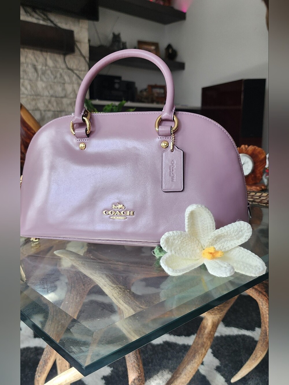 Coach Lilac Dome Satchel with Gold Hardware